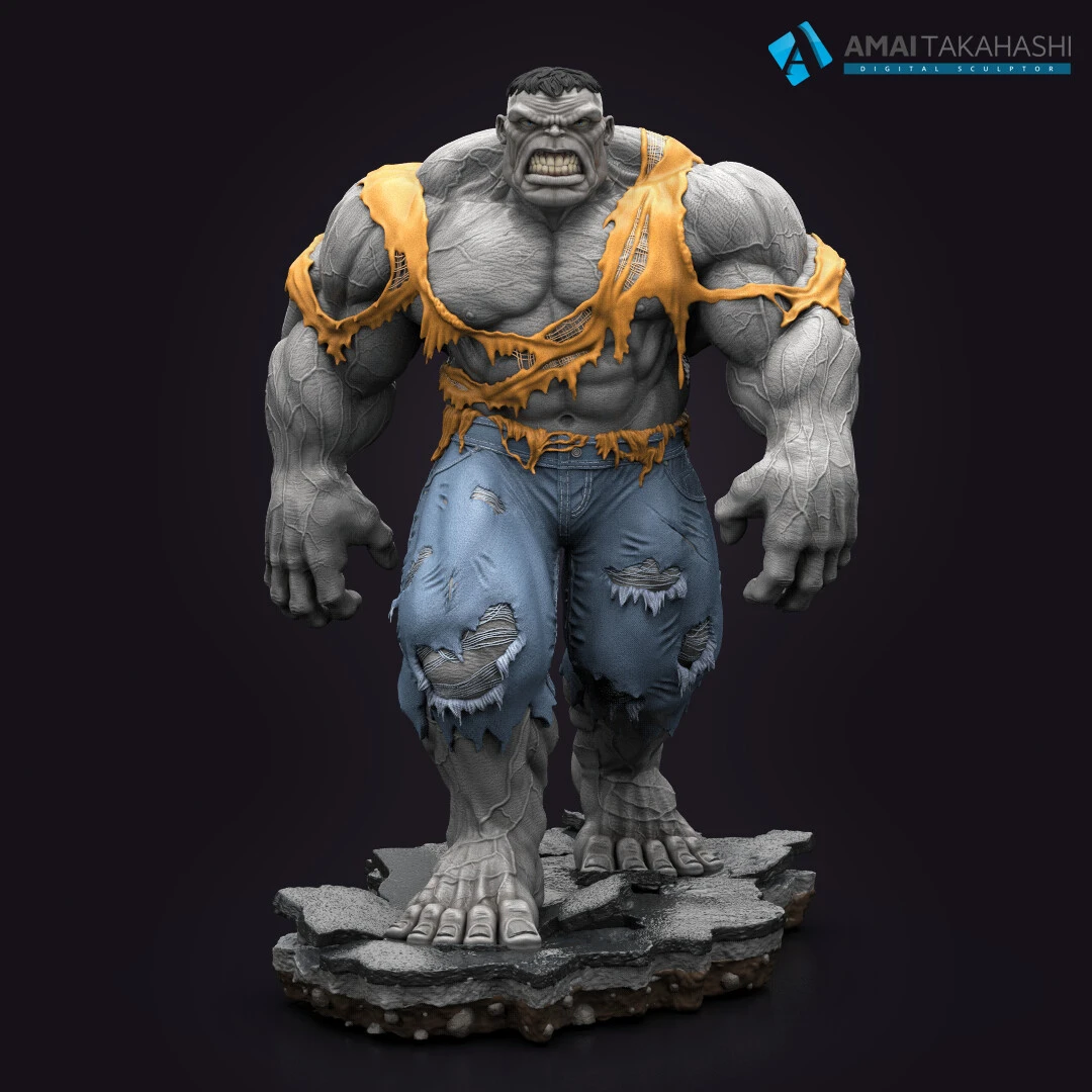 Hulk grey render 3D collectible sculpture by Amai Takahashi